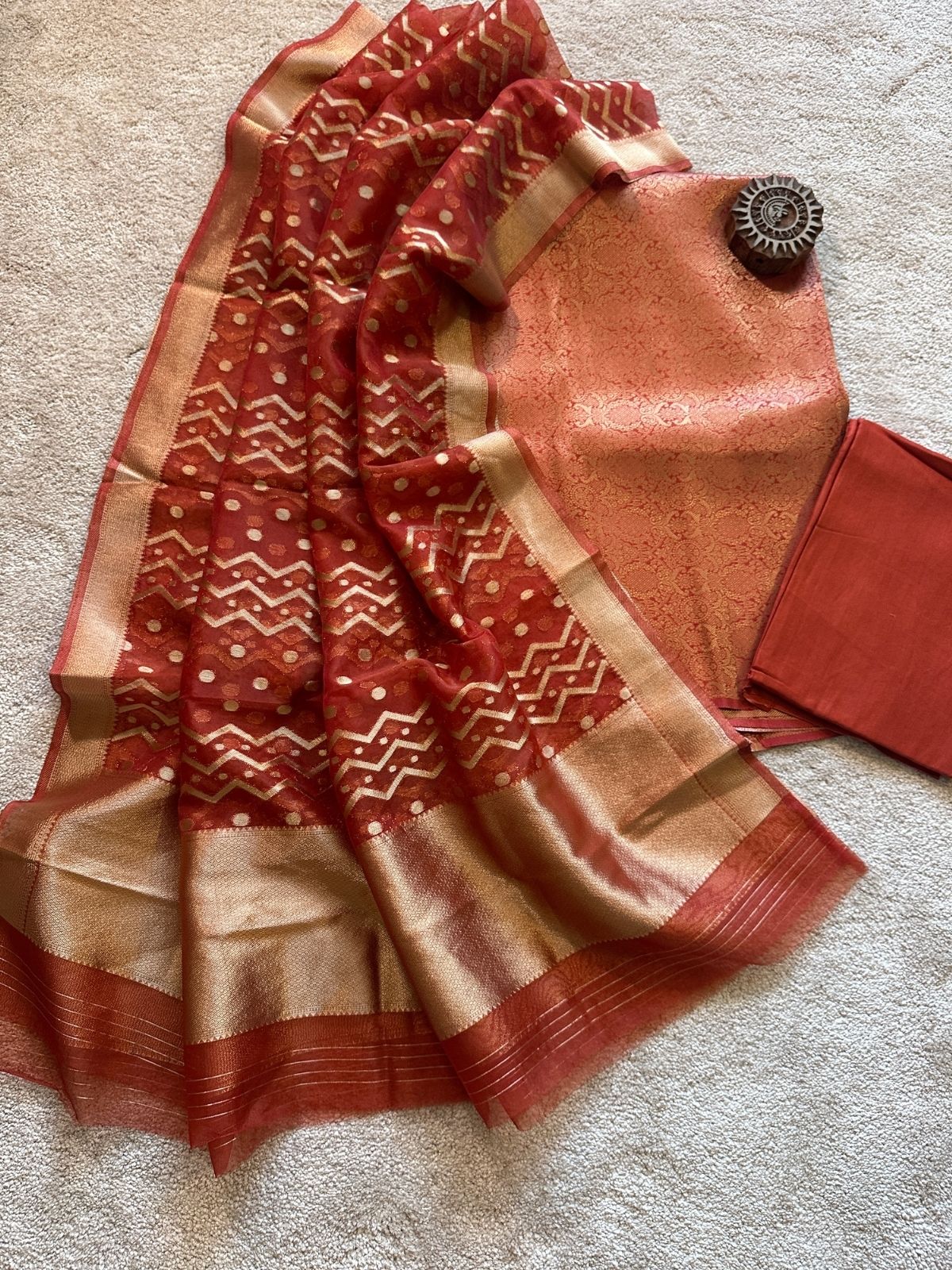 Revaa- Premium Brocade Silk Unstitched Set
