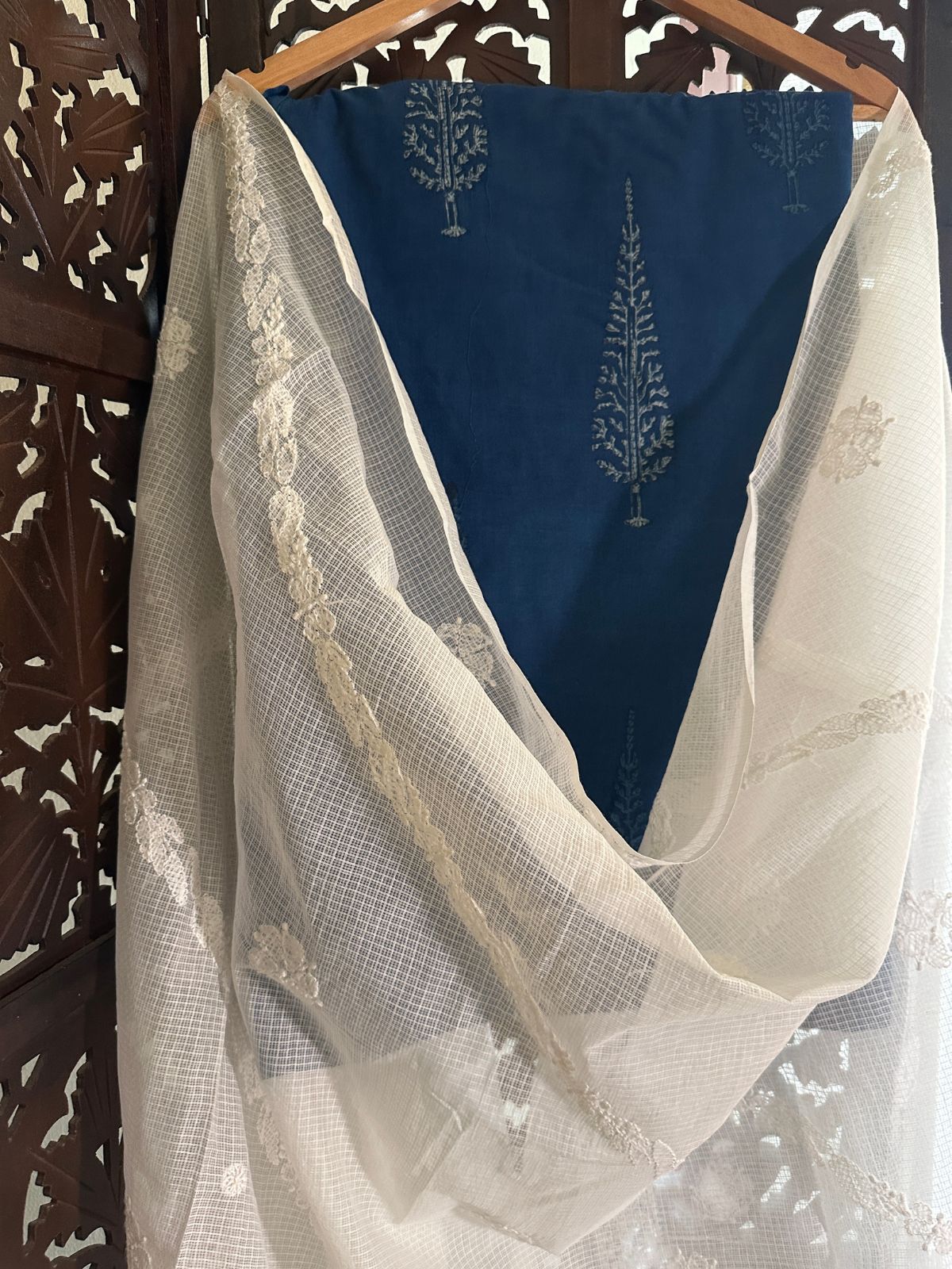 Pure Cotton Indigo fabric with Chikankari Dupatta