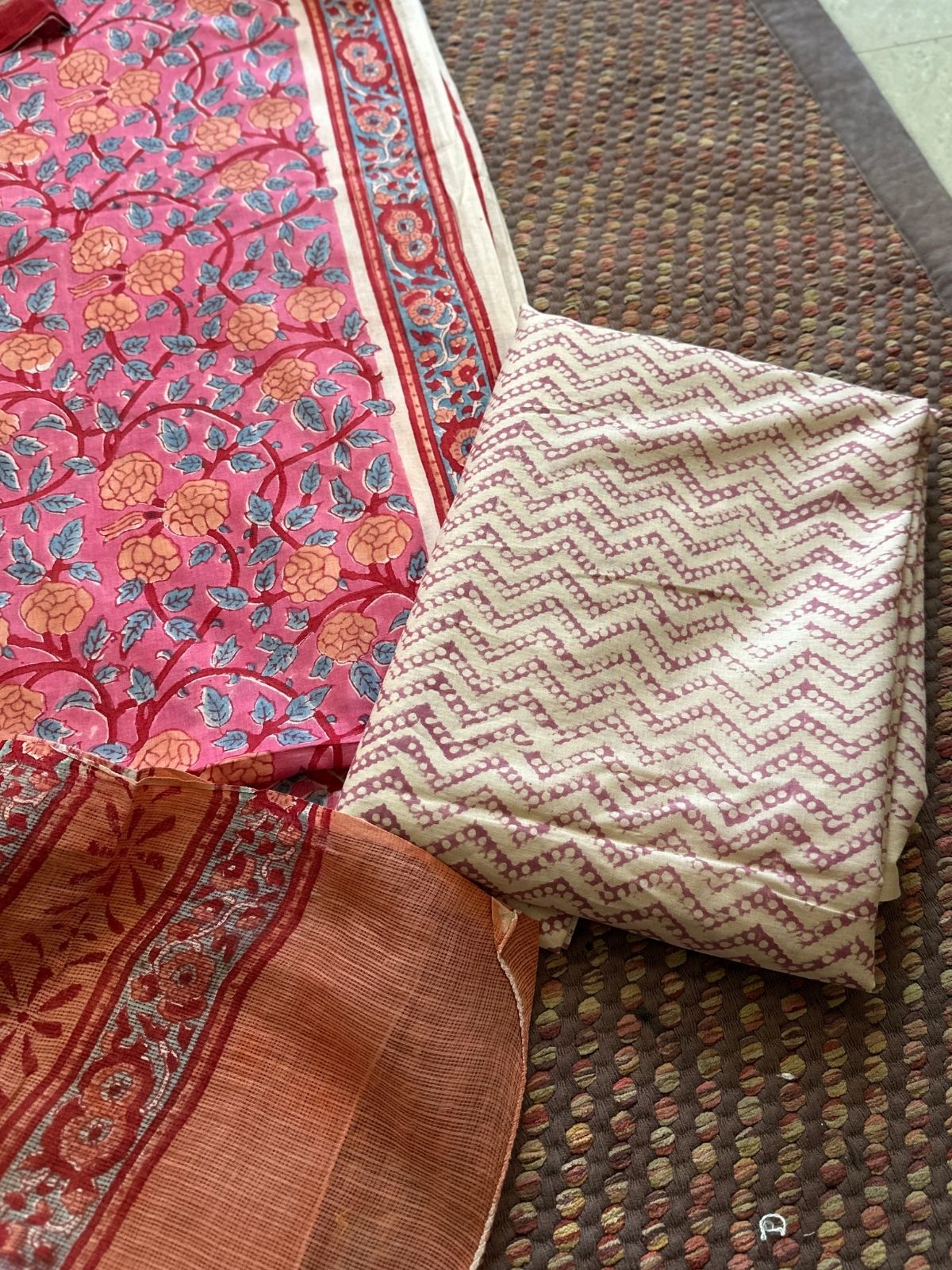 Pure Cotton Unstitched Set with Kota Dupatta