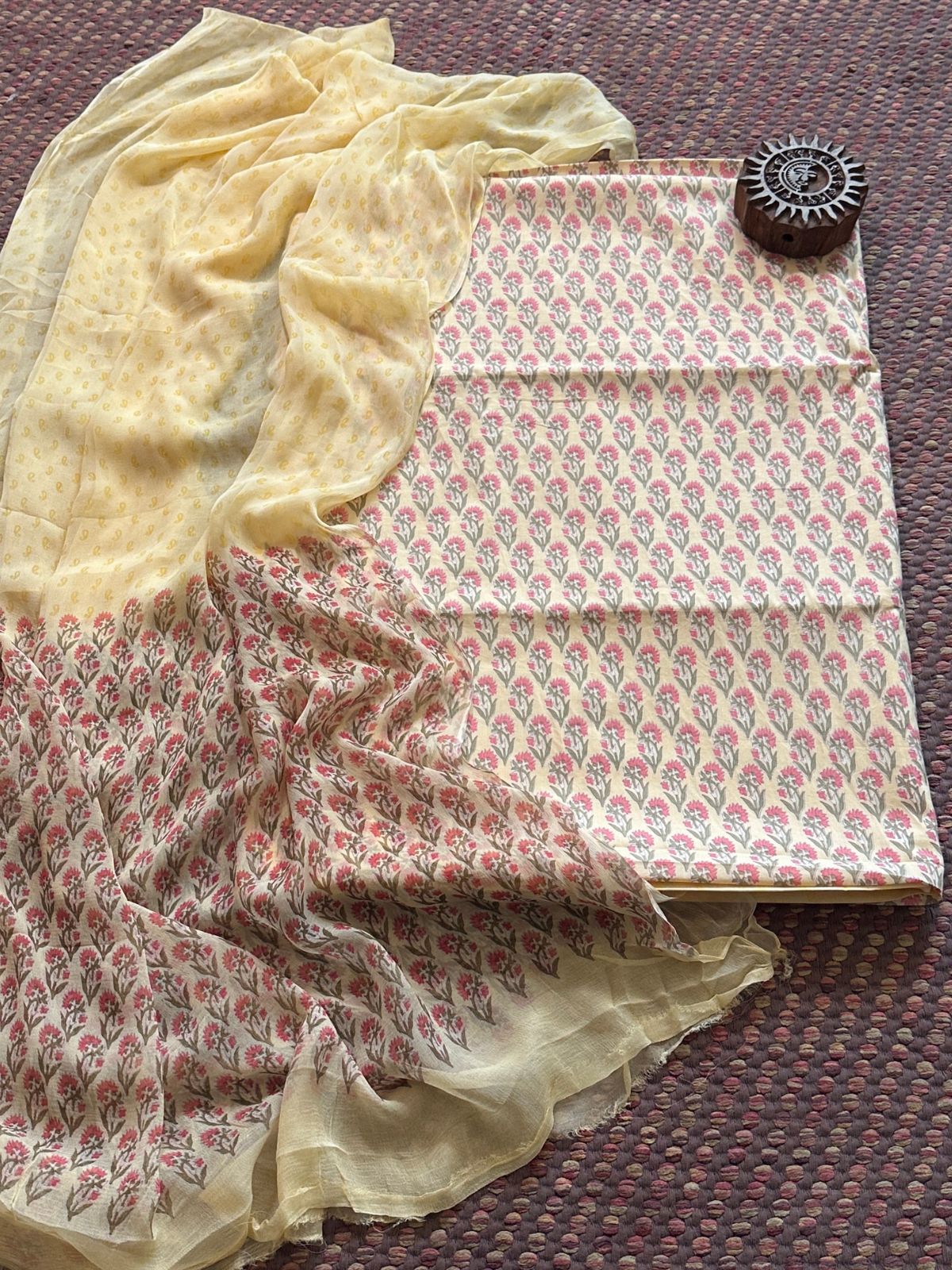 Pure Cotton Unstitched Set with Chiffon Dupatta