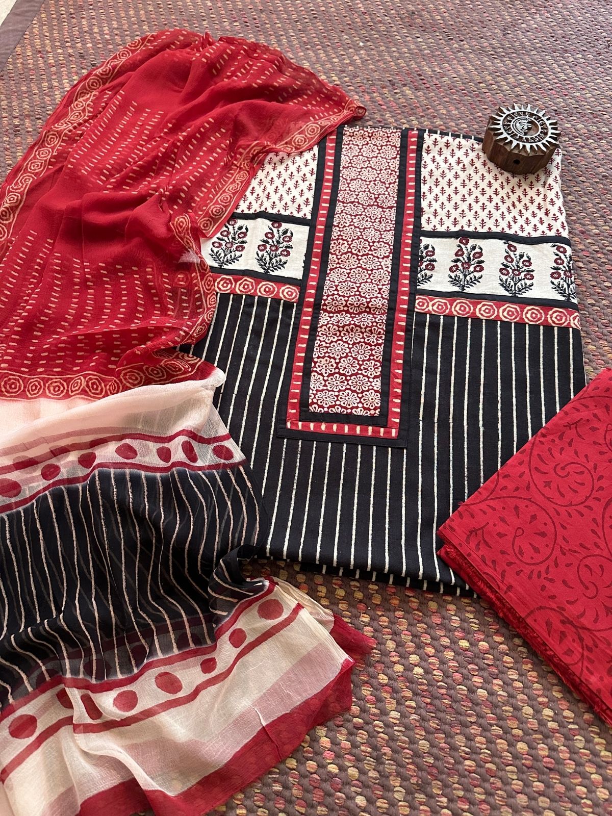 Pure Cotton Unstitched Set with pure chiffon Dupatta