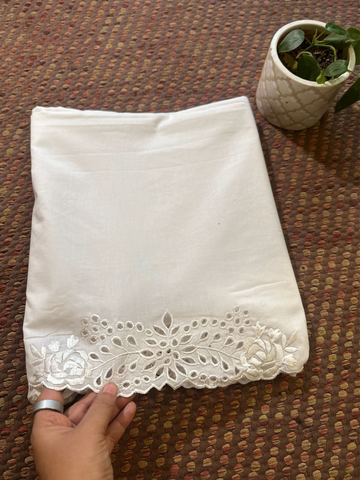Bottom Wear Cutwork Fabric- White