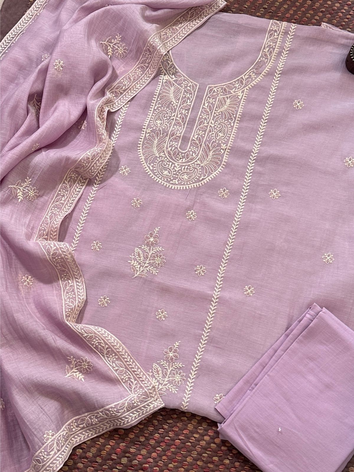 Malmal Maheshwari Silk Embroidered Unstitched Set