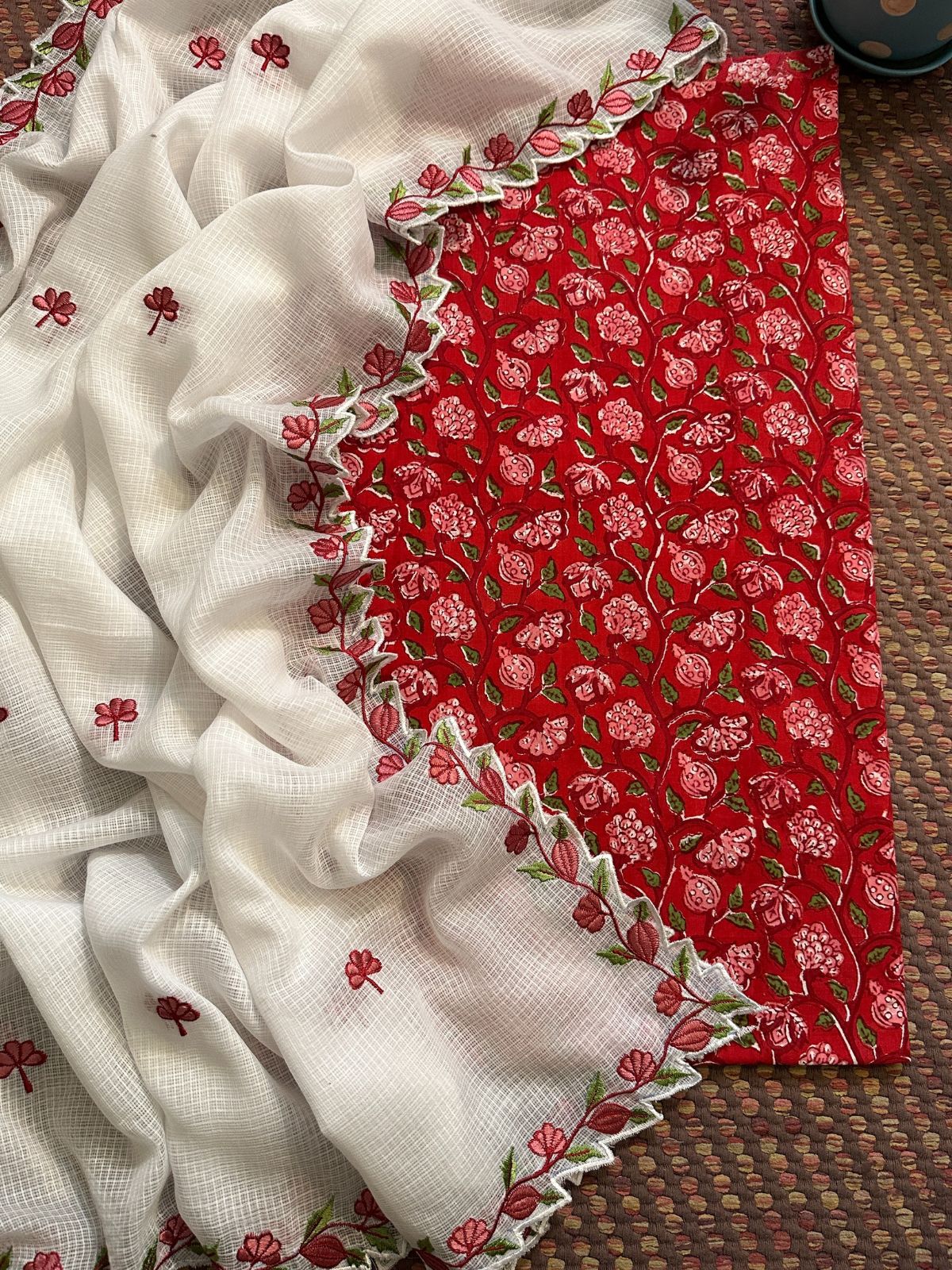 Pure Cotton Hand-blocked fabric with Embroidered Dupatta