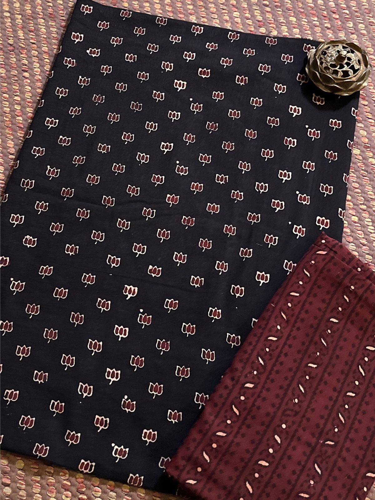 Pure Cotton Malmal Handblocked Ajrak Fabric Set