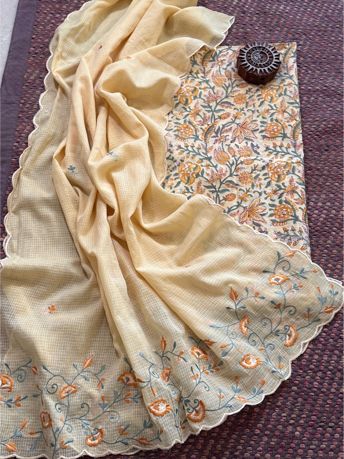 Pure Cotton Handblock Fabric with Exclusive Embroidered Dupatta