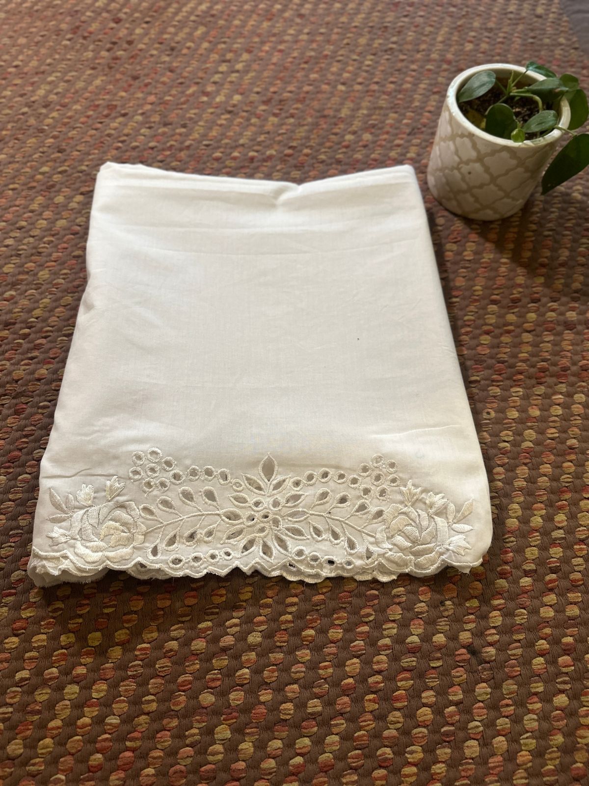 Bottom Wear Cutwork Fabric- White