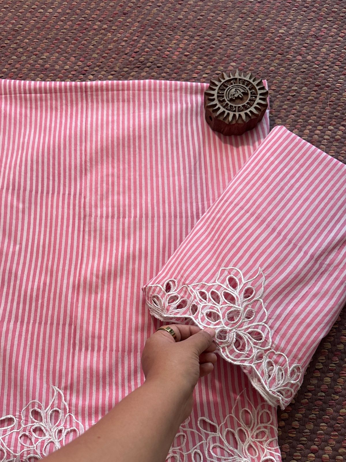 Cutwork Pure Cotton Hand-blocked Coord Set