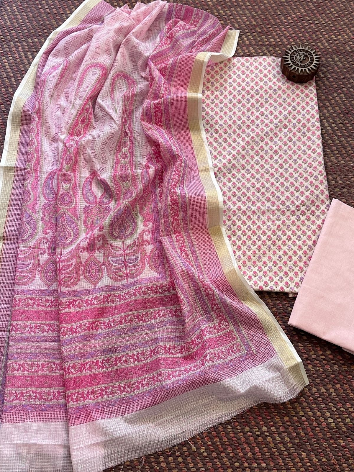 Pure Cotton Unstitched Set with Kota Dupatta