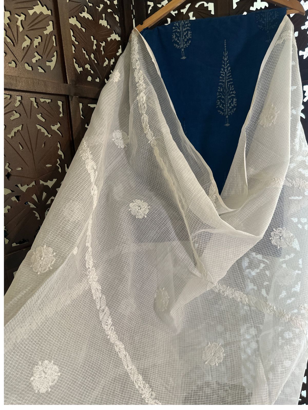 Pure Cotton Indigo fabric with Chikankari Dupatta