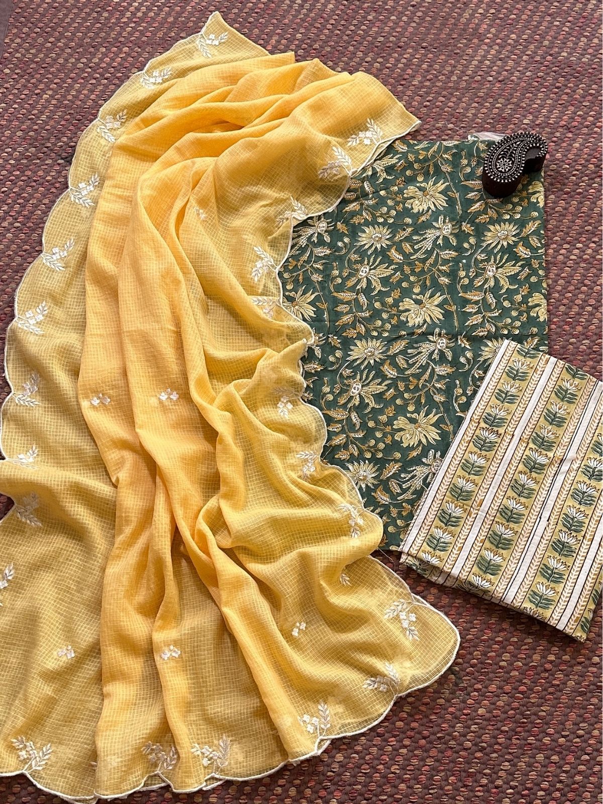 Pure Cotton Handblock Fabric with Embroidered Dupatta