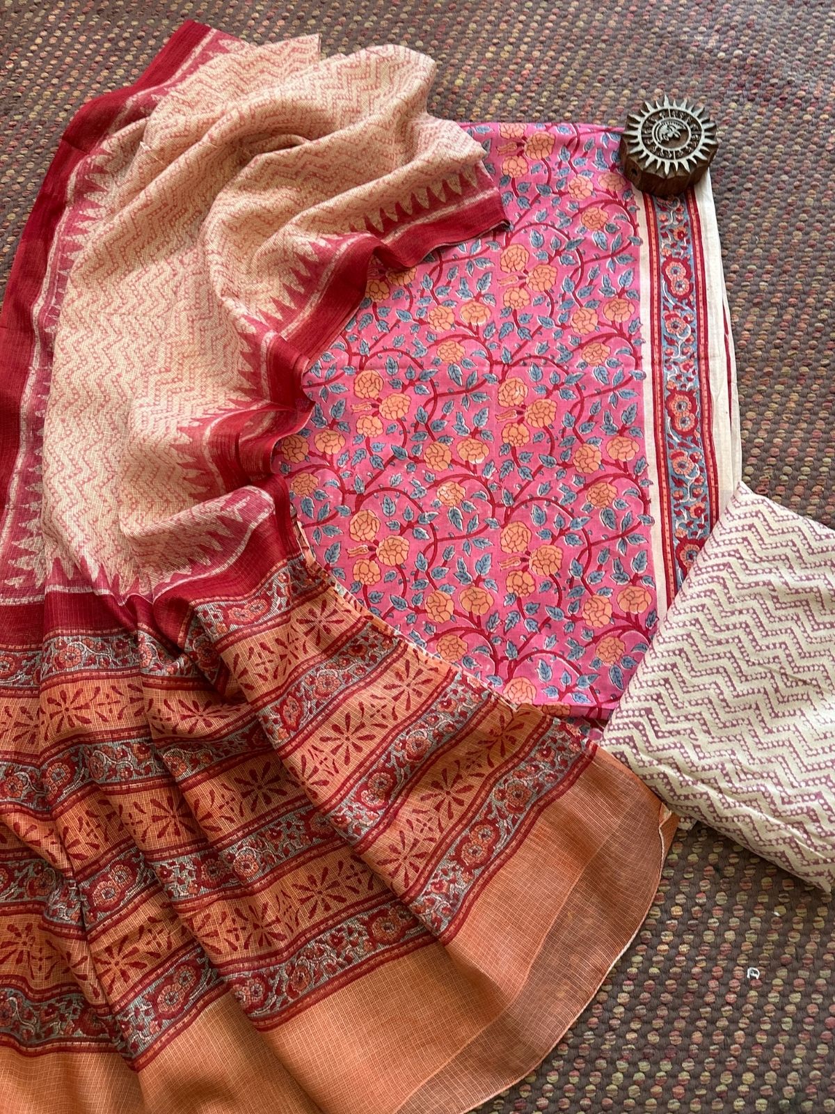 Pure Cotton Unstitched Set with Kota Dupatta