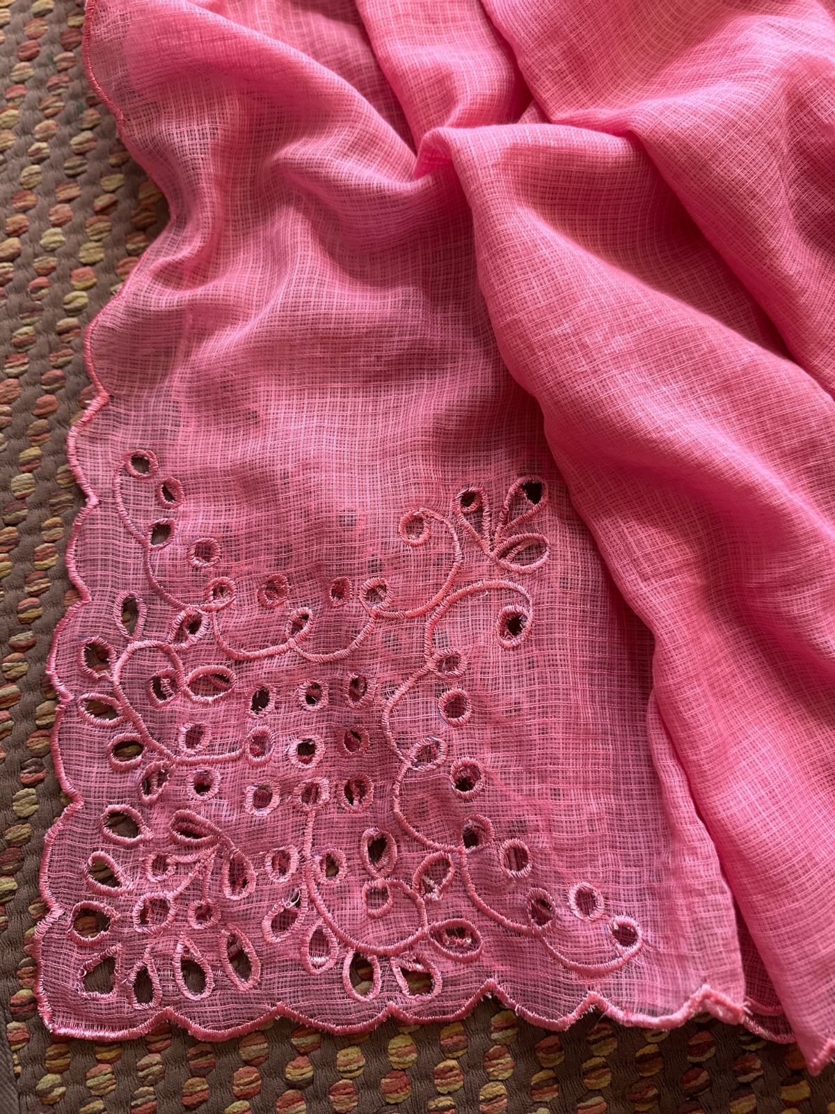 Pure Cotton Hand-blocked Fabric Set with Cutwork Kota Doria Dupatta