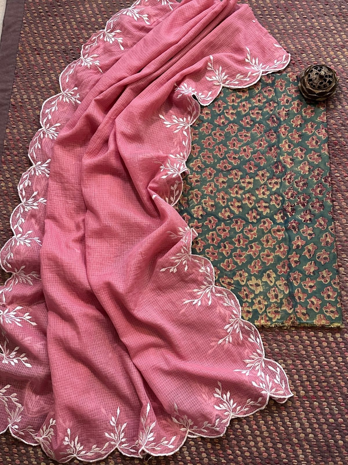 Pure Cotton Mul Hand-Block Fabric with Embroidered Dupatta