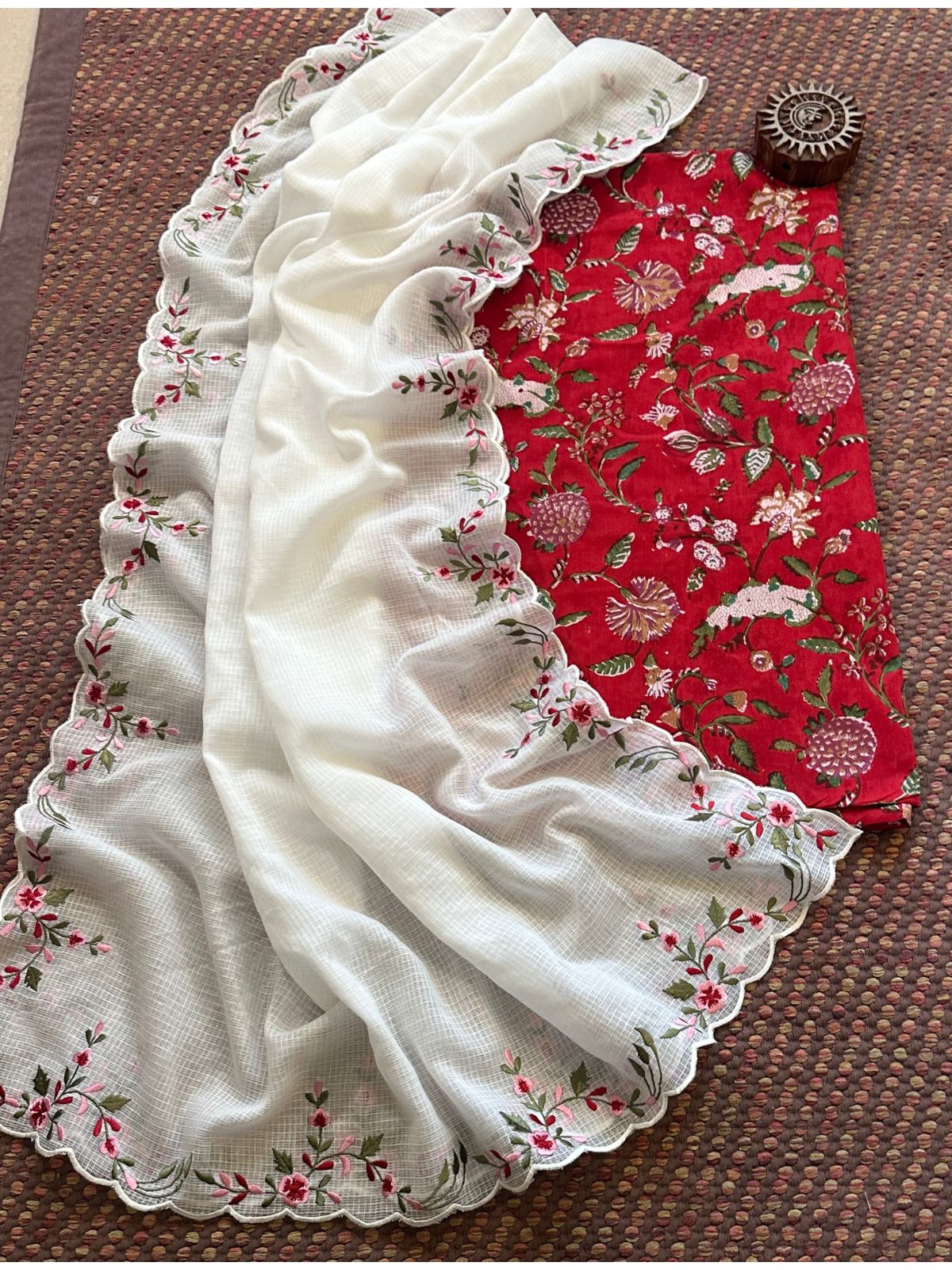 Pure Cotton Handblock Fabric with Exclusive Embroidered Dupatta