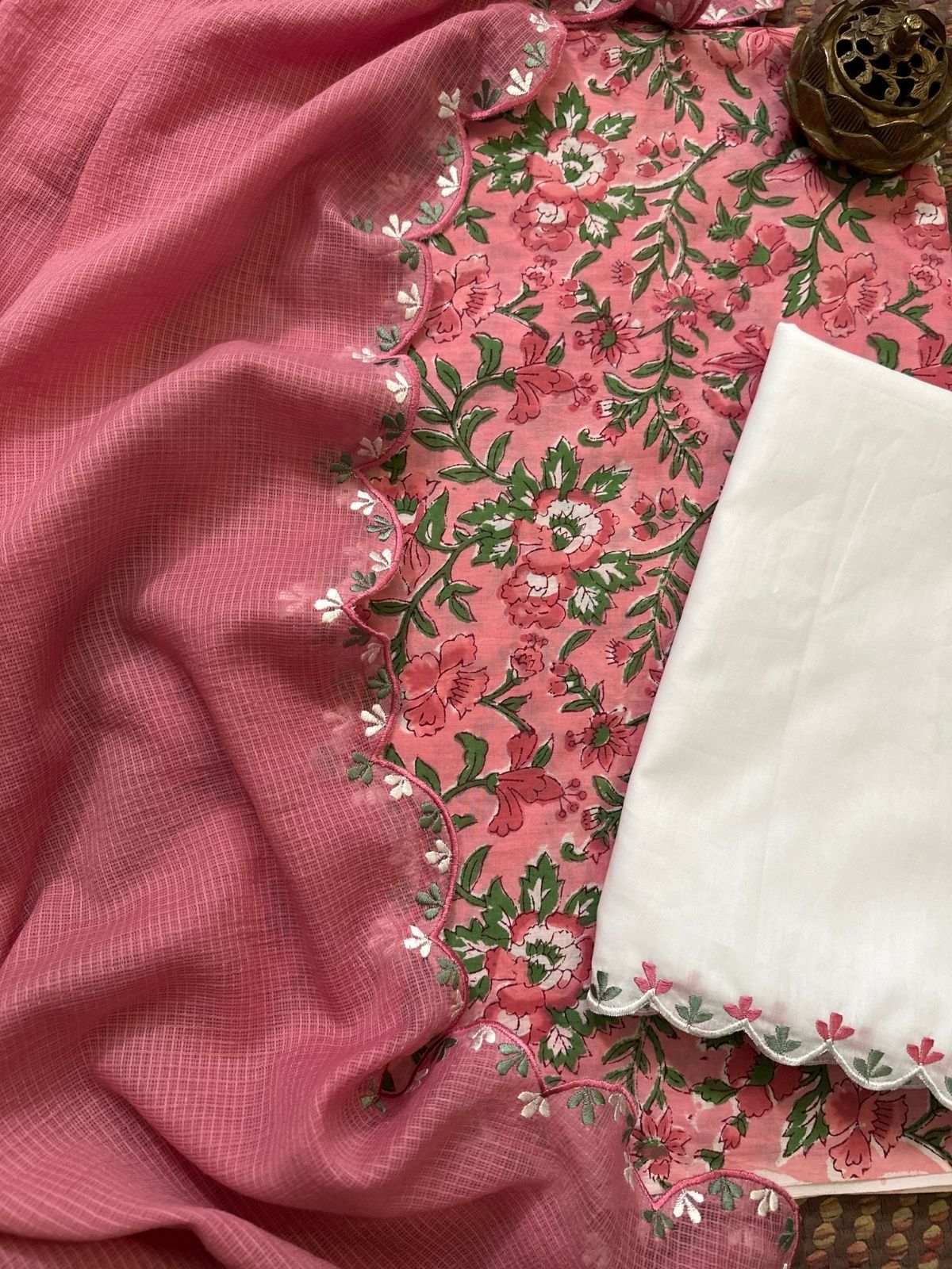 Pure Cotton Malmal with Embroidered Dupatta & Bottom