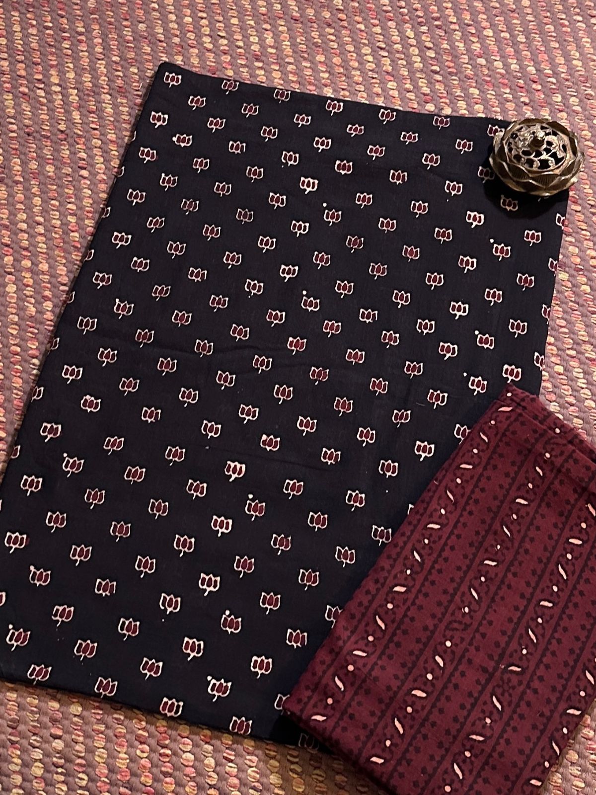 Pure Cotton Malmal Handblocked Ajrak Fabric Set