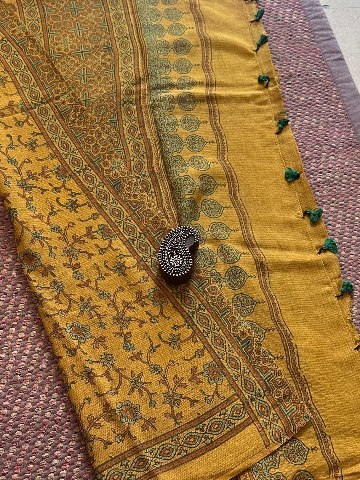 Ajrak Handblocked Kota Doria Embroidered Saree with Blouse Fabric