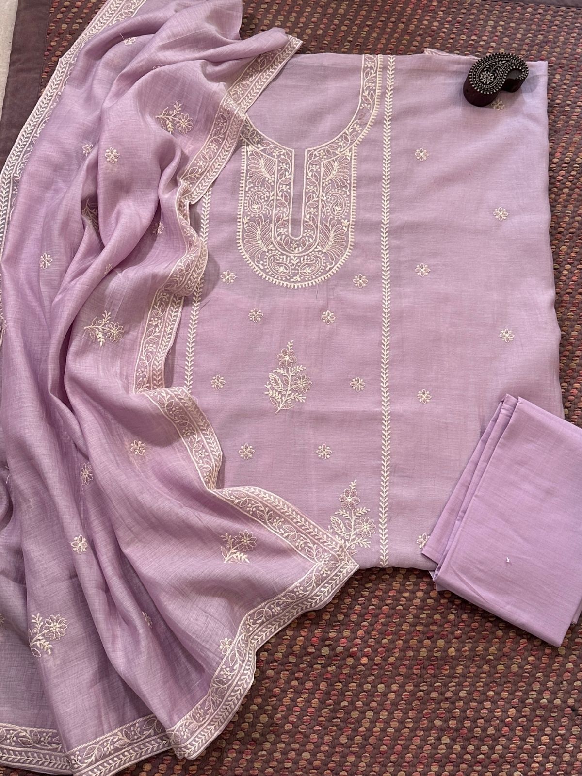 Malmal Maheshwari Silk Embroidered Unstitched Set