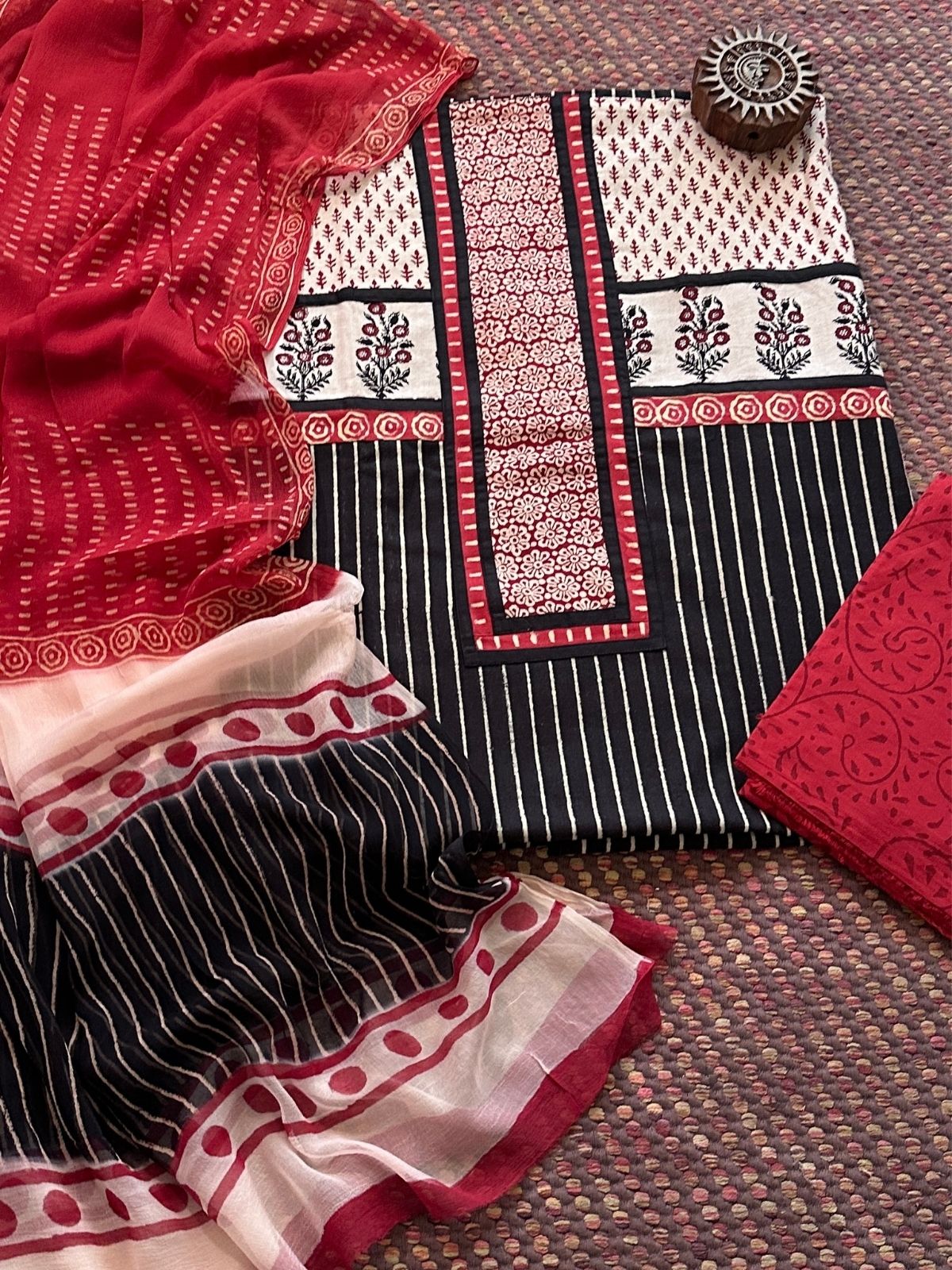 Pure Cotton Unstitched Set with pure chiffon Dupatta