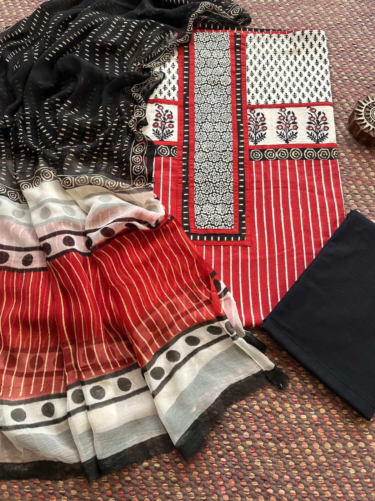 Pure Cotton Unstitched Set with pure chiffon Dupatta