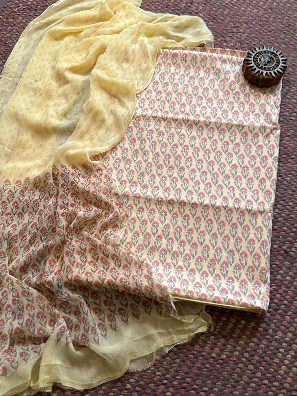 Pure Cotton Unstitched Set with Chiffon Dupatta