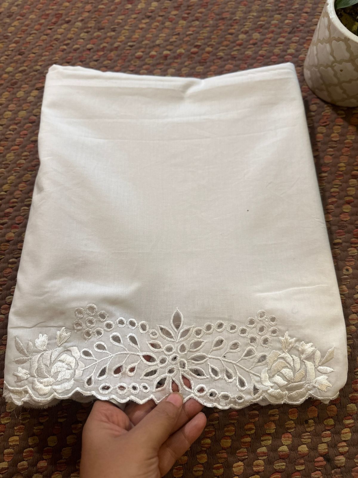 Bottom Wear Cutwork Fabric- White