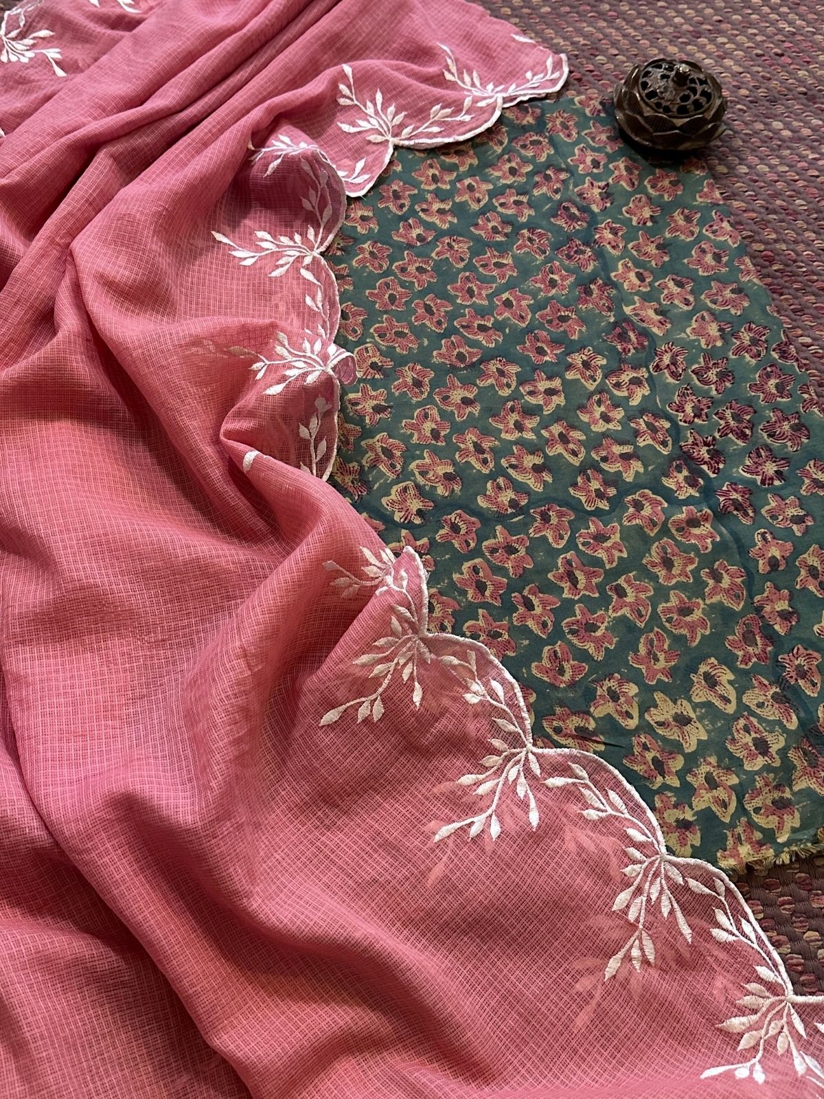 Pure Cotton Mul Hand-Block Fabric with Embroidered Dupatta