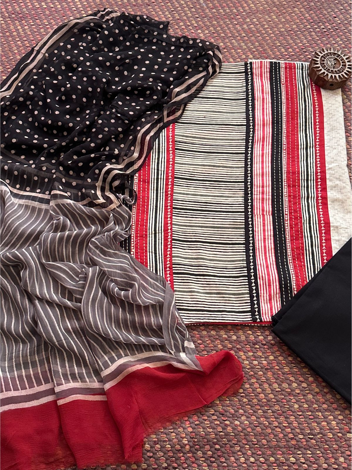 Pure Cotton Patch work Unstitched Set with pure chiffon Dupatta
