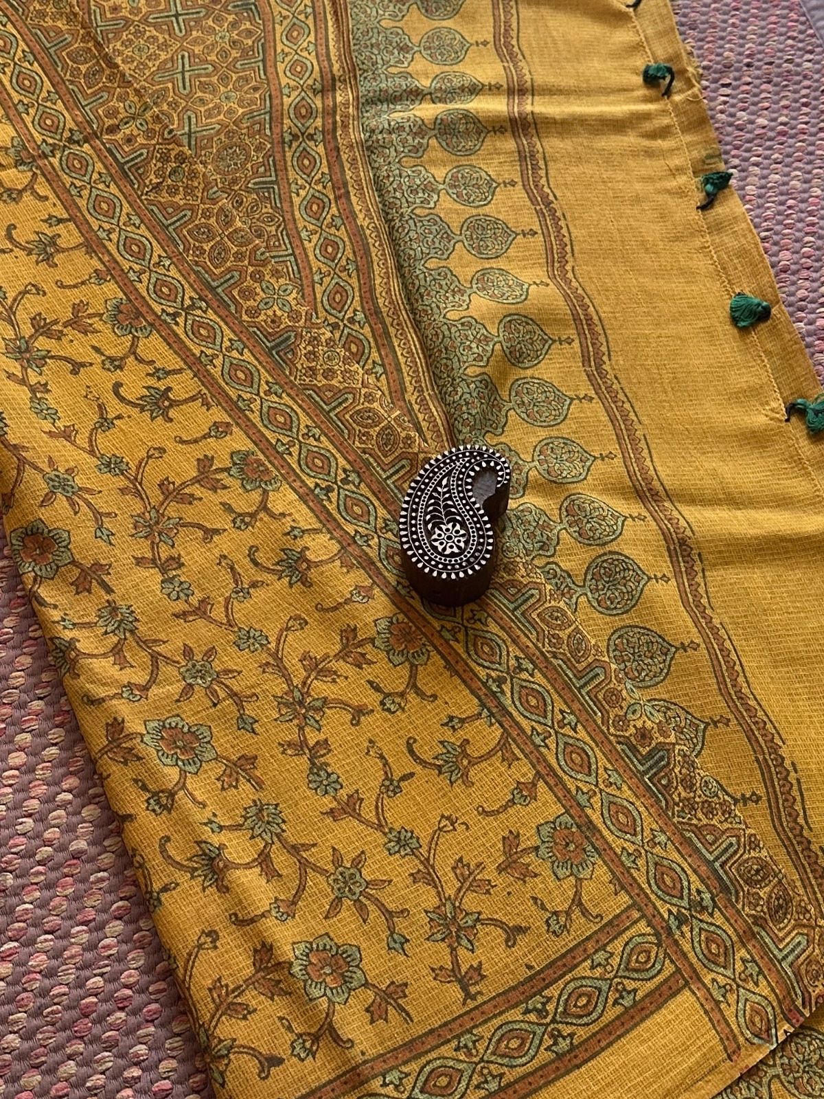 Ajrak Handblocked Kota Doria Embroidered Saree with Blouse Fabric