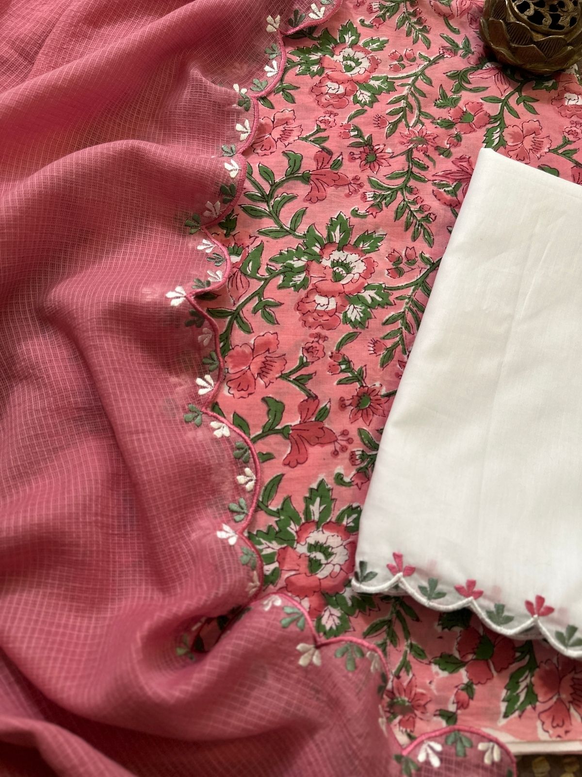 Pure Cotton Malmal with Embroidered Dupatta & Bottom