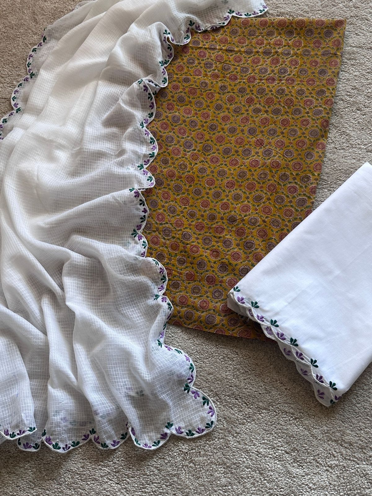 Falguni Set- Premium Cotton Fabric with Embroidered Bottom & Dupatta