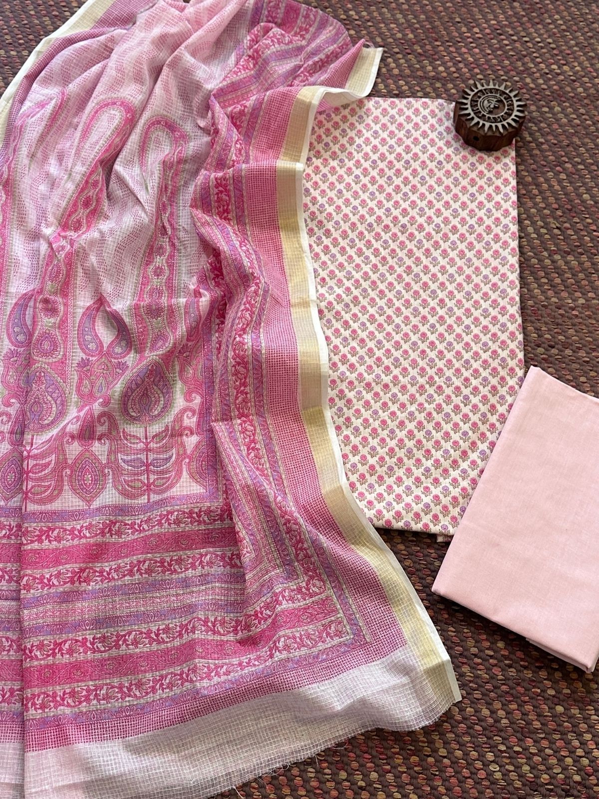 Pure Cotton Unstitched Set with Kota Dupatta