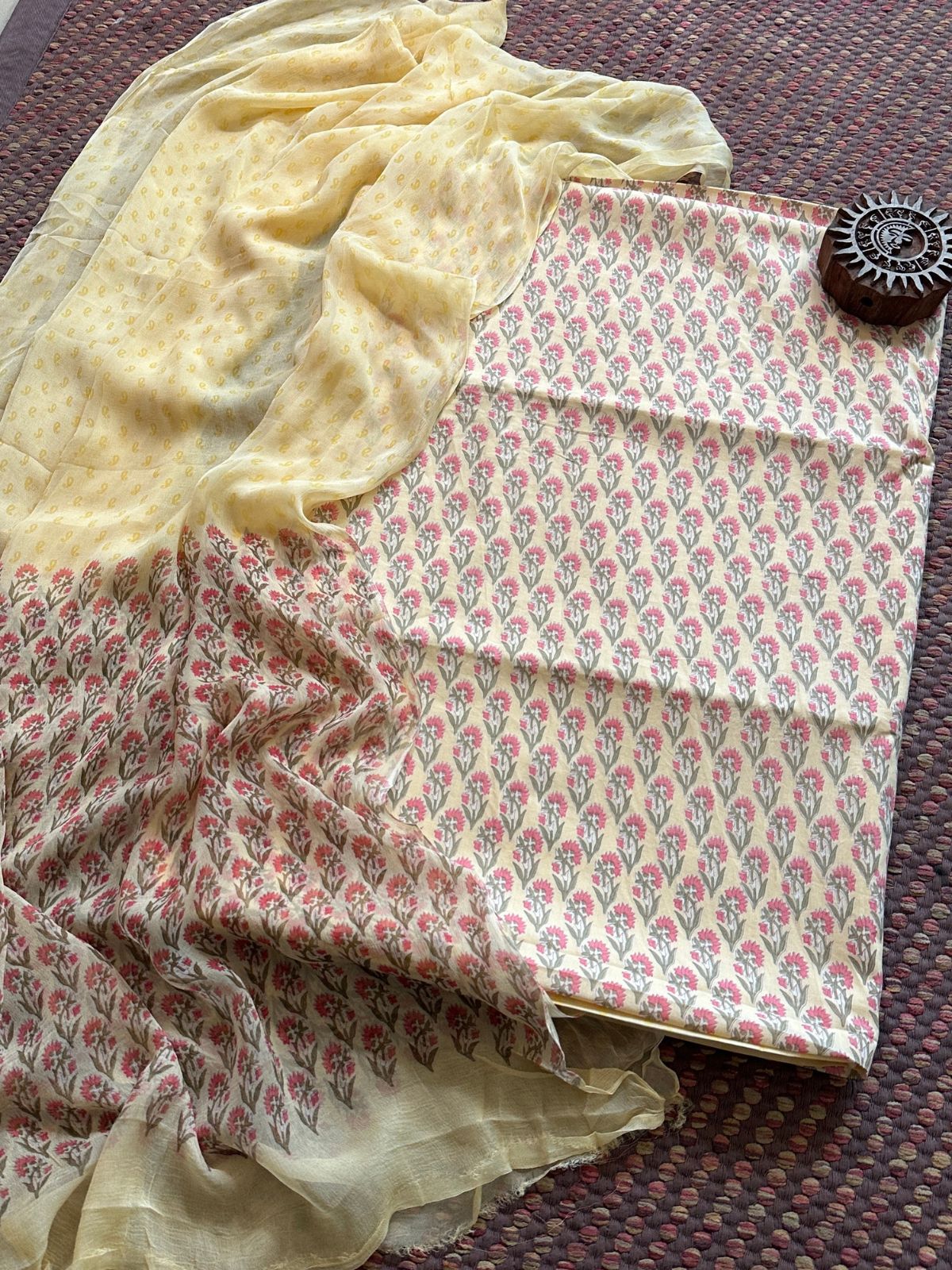 Pure Cotton Unstitched Set with Chiffon Dupatta
