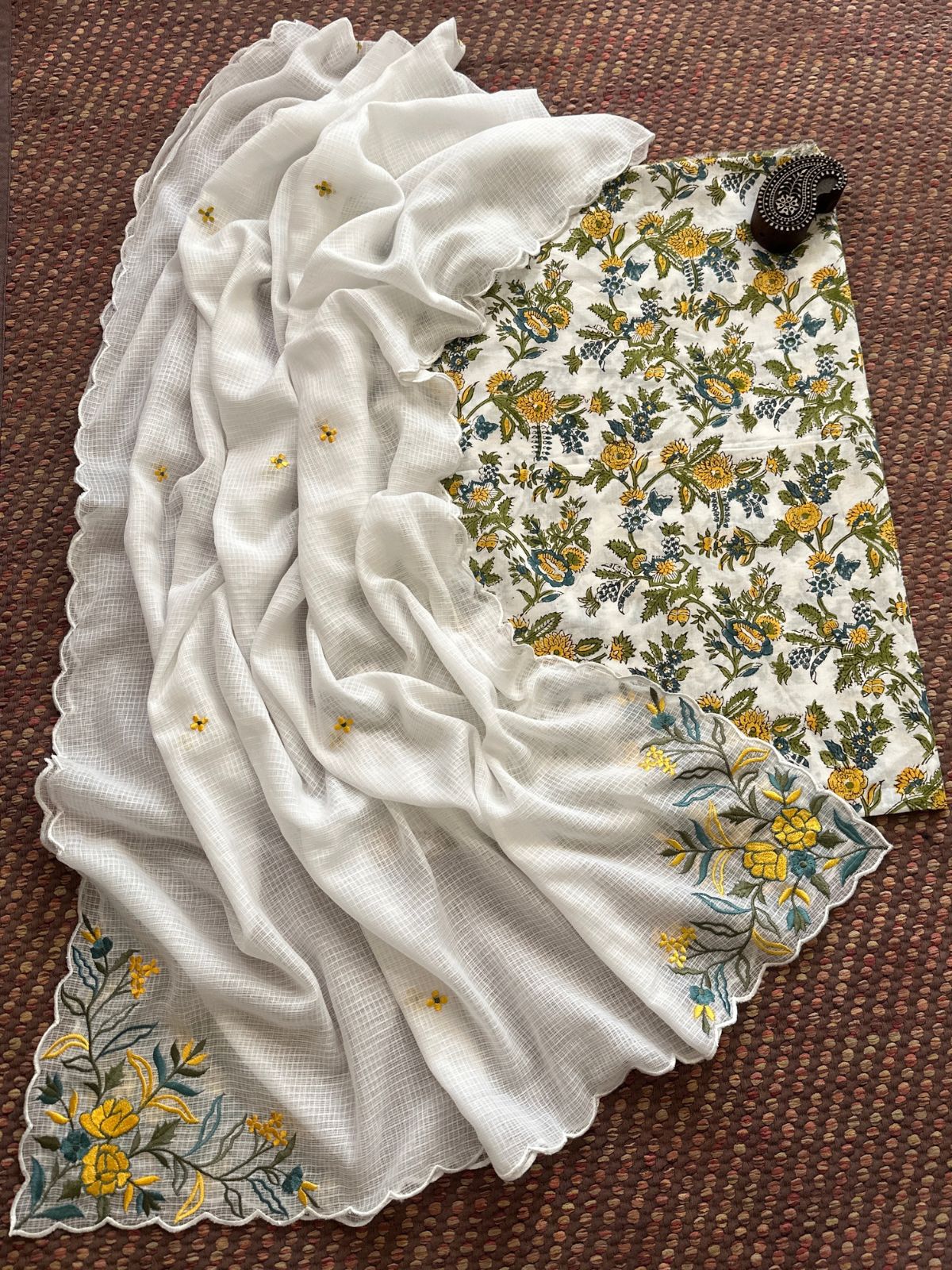 Pure Cotton Handblock Fabric with Exclusive Embroidered Dupatta