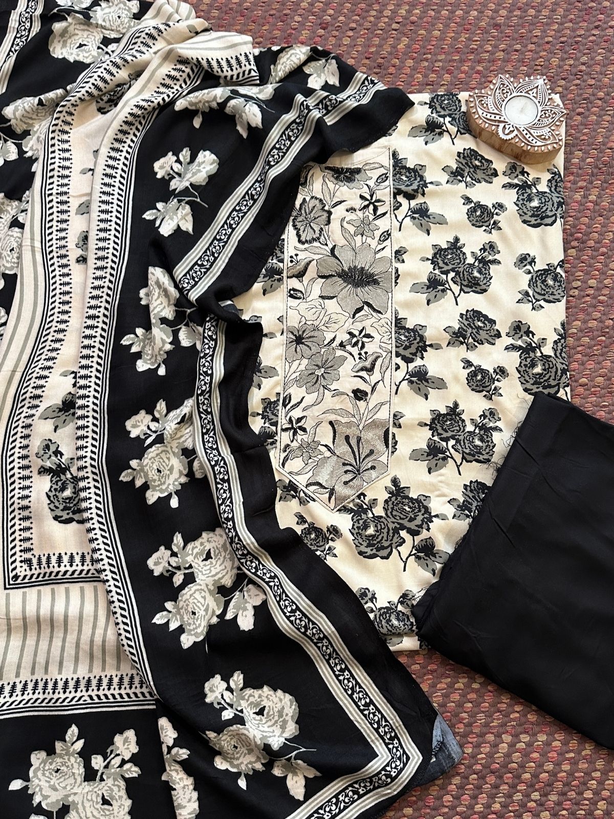 Spun Block Printed Unstitched Set