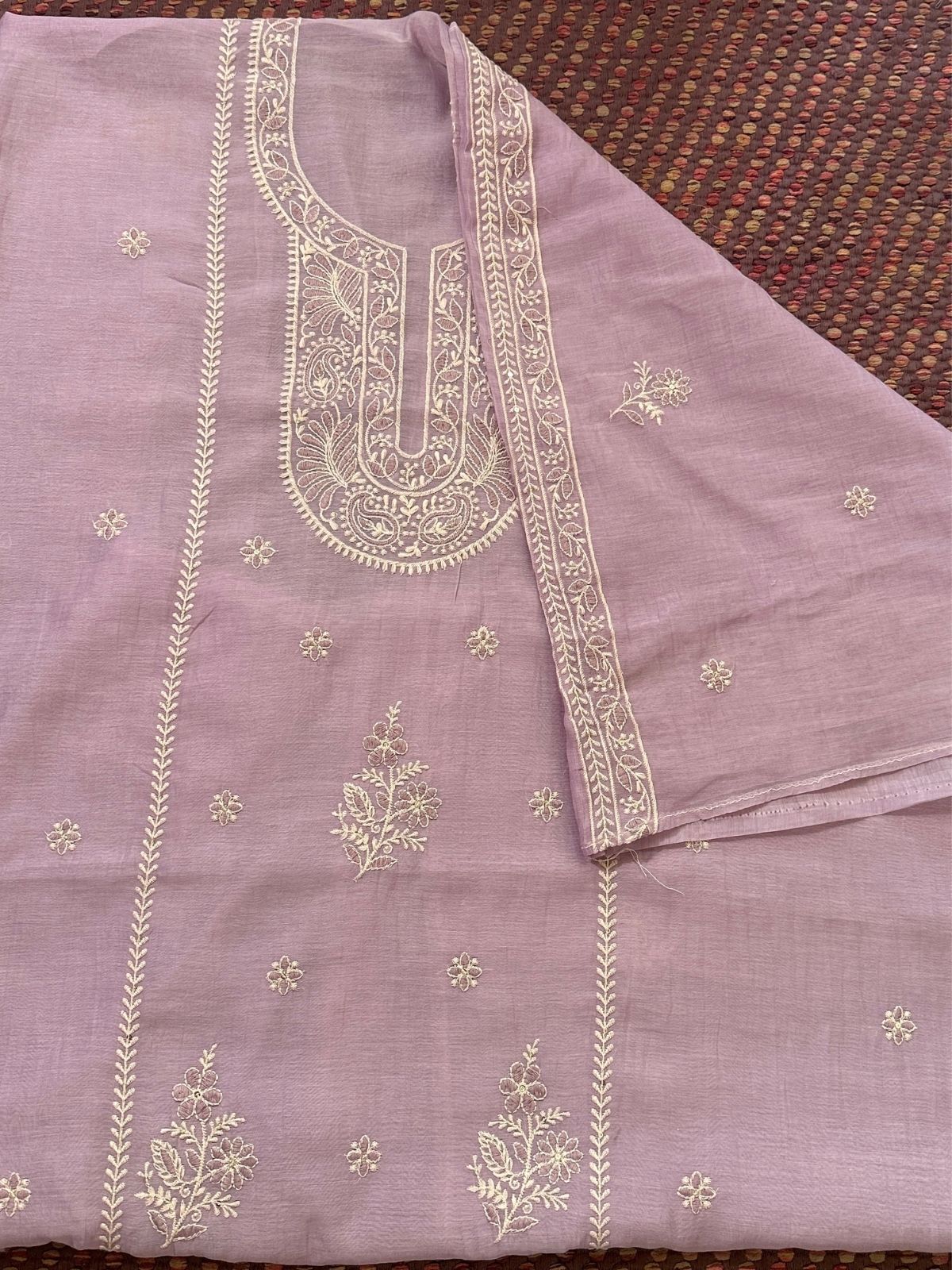 Malmal Maheshwari Silk Embroidered Unstitched Set
