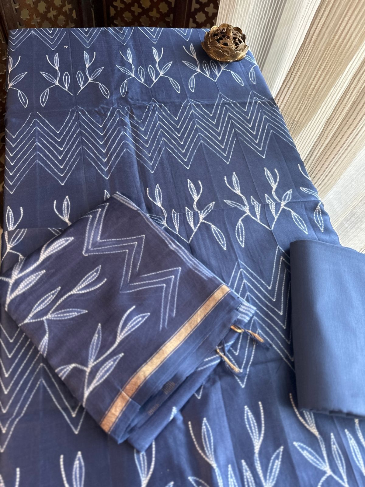 Shibori Maheshwari silk Unstitched Set