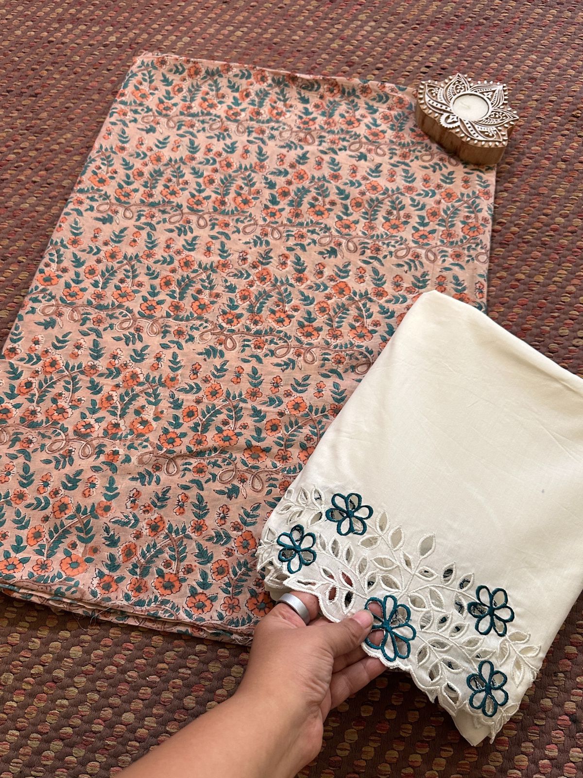 Pure Cotton with Cutwork Bottom Unstitched Set