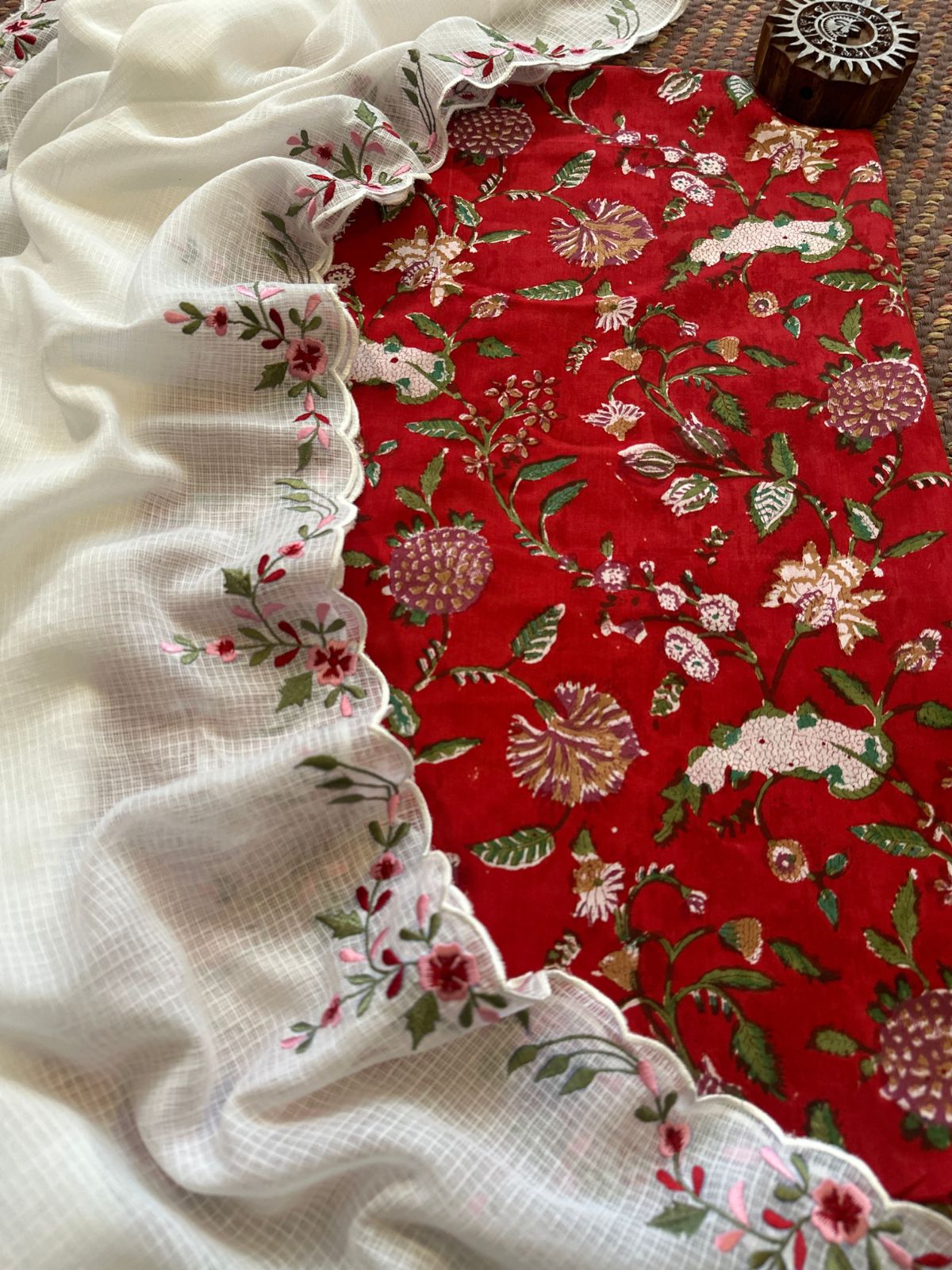 Pure Cotton Handblock Fabric with Exclusive Embroidered Dupatta