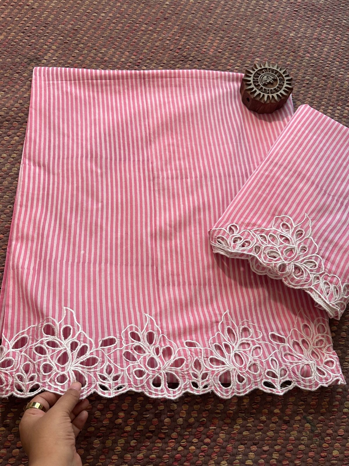 Cutwork Pure Cotton Hand-blocked Coord Set