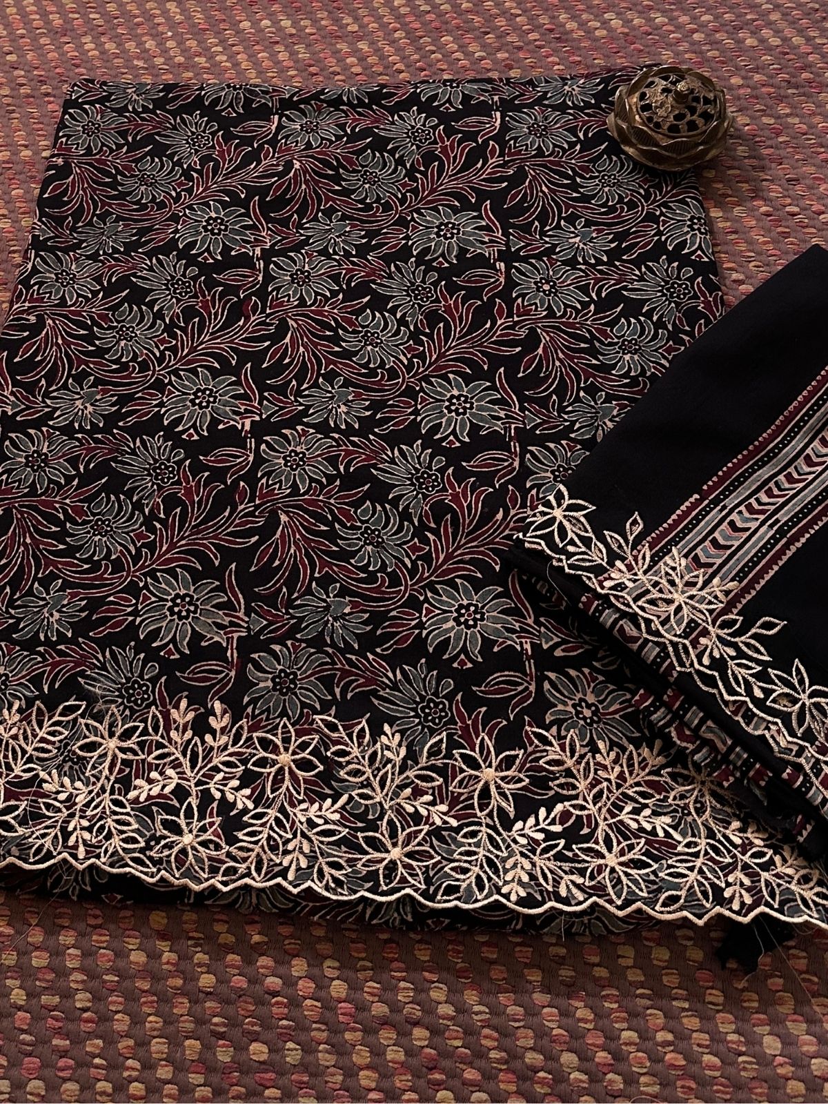 Exclusive Cutwork embroidered Ajrak Cotton Malmal Coord Set