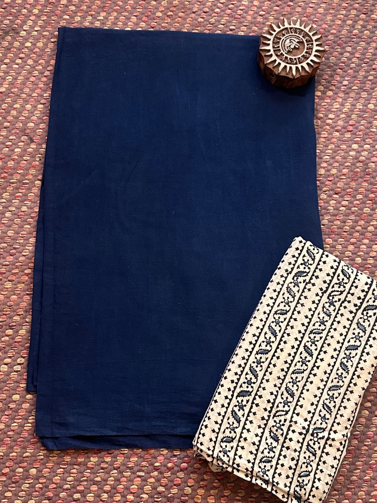 Pure Cotton Malmal Handblocked Ajrak Fabric Set