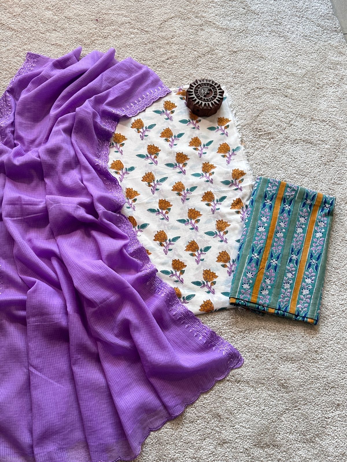 Spring Garden Set- Hand-block Fabric with Embroidered Dupatta