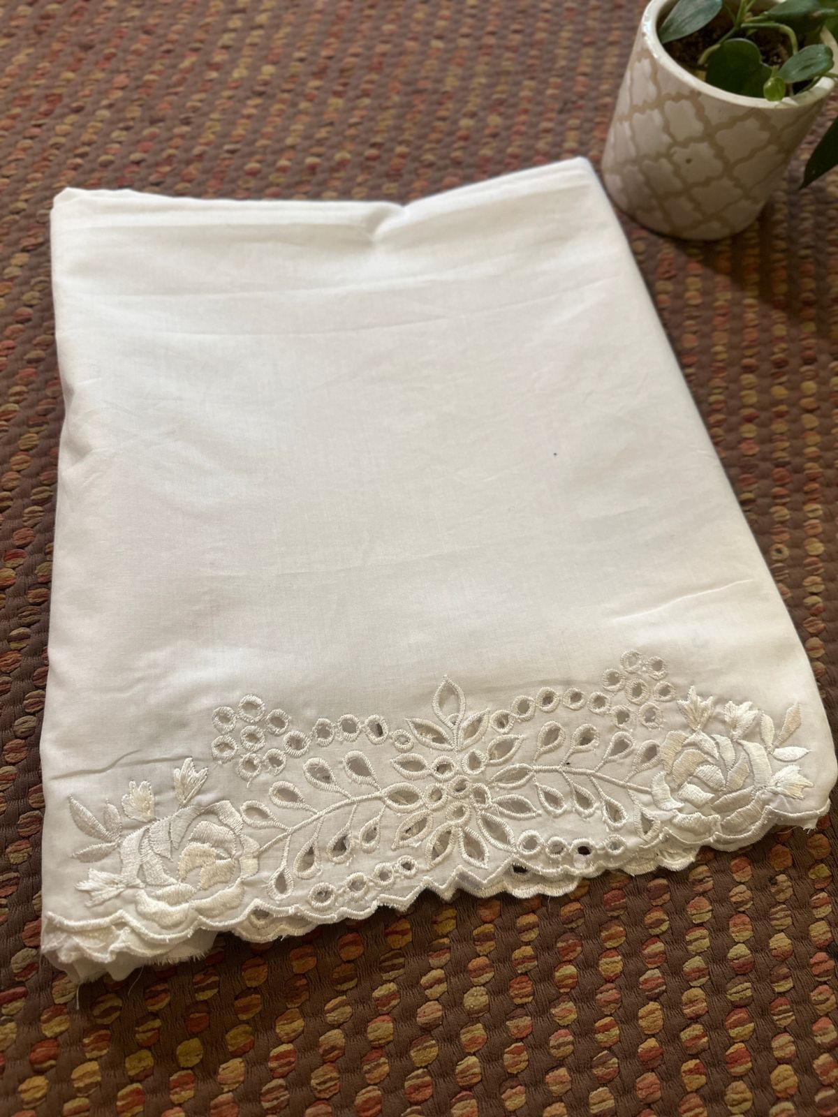 Bottom Wear Cutwork Fabric- White
