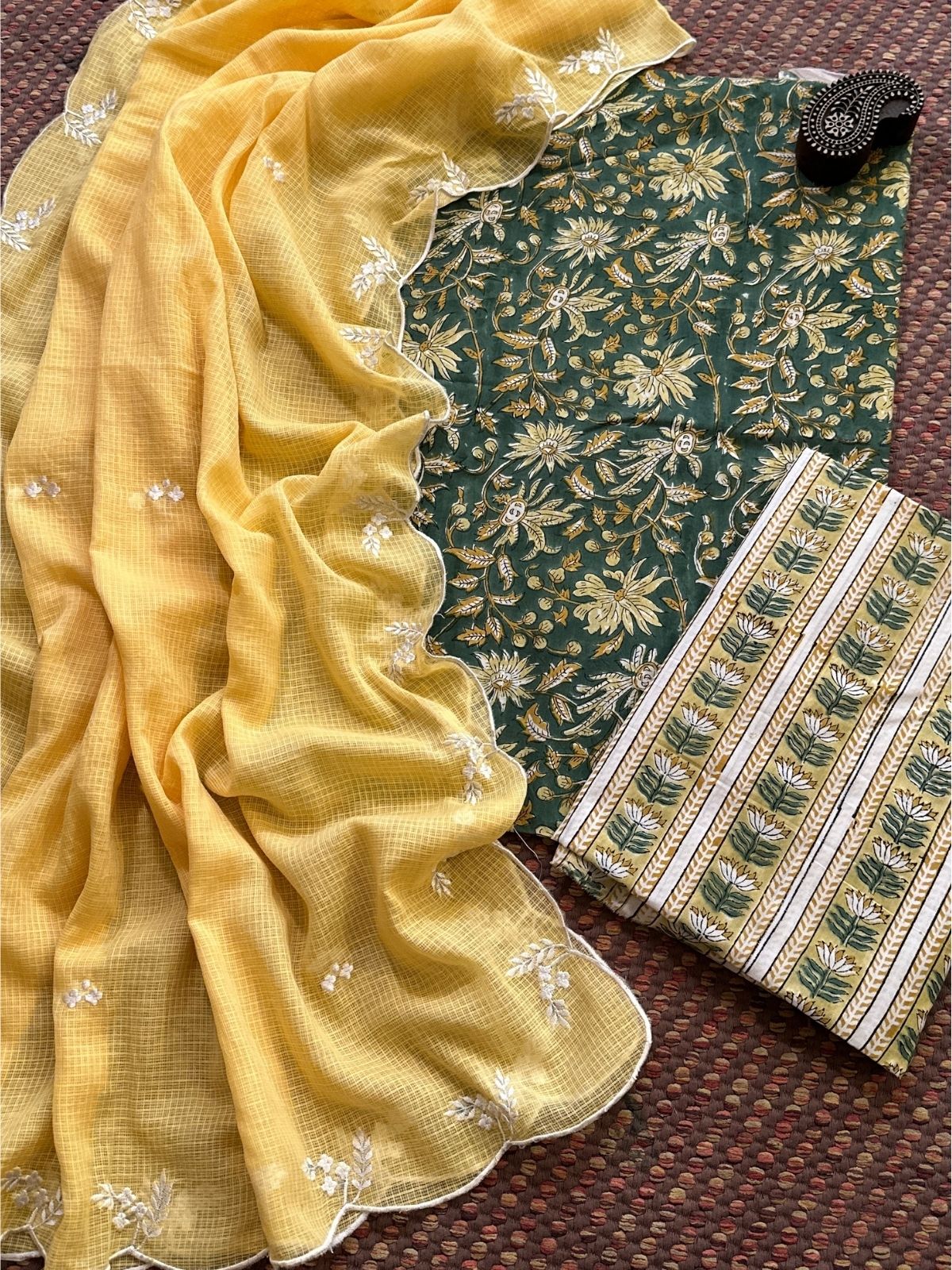 Pure Cotton Handblock Fabric with Embroidered Dupatta