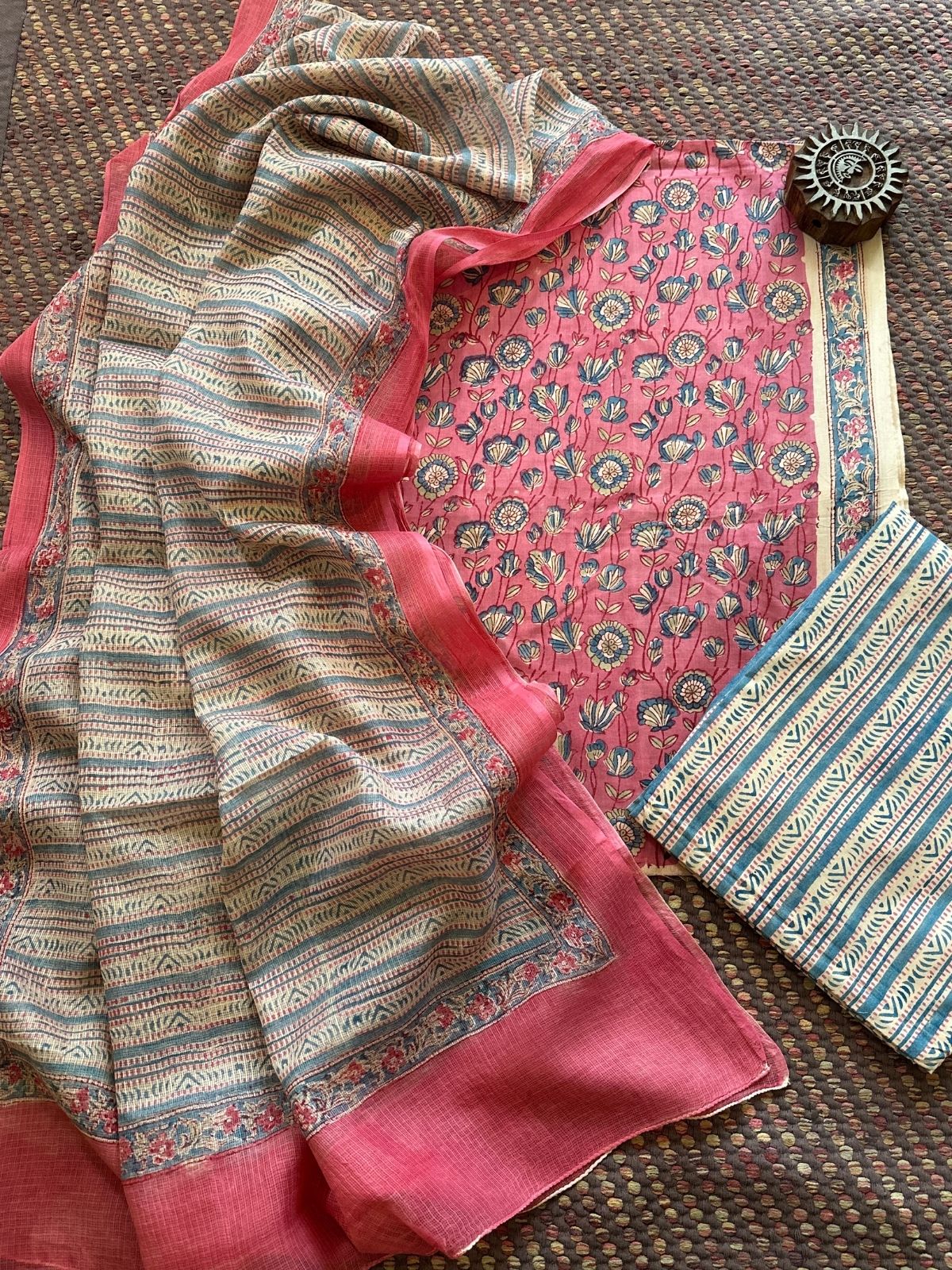 Pure Cotton Unstitched Set with Kota Dupatta