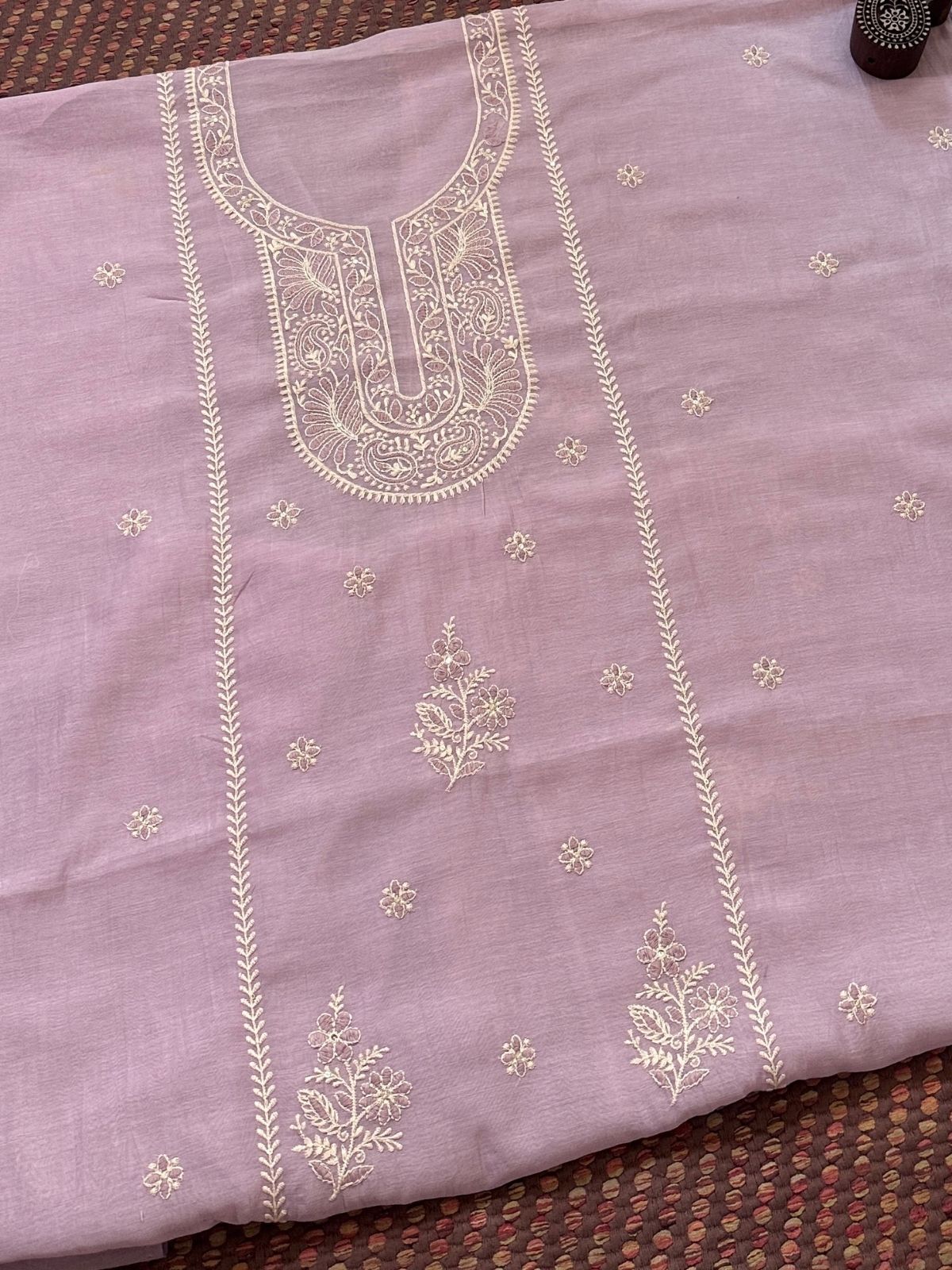 Malmal Maheshwari Silk Embroidered Unstitched Set