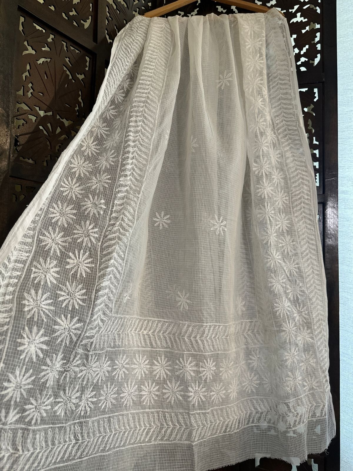 Kota Doria Hand Embroidered Chikankari Dupatta