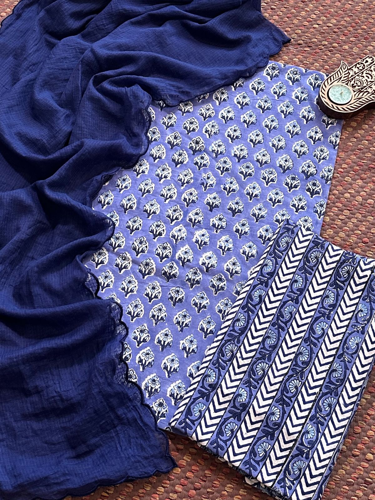 Pure Cotton handblocked Fabric Set with Kota Dupatta
